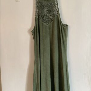 Olive Green Lace Yoke Sleeveless Maxi Dress